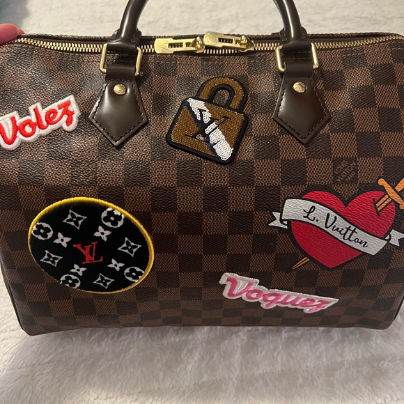 Louis Vuitton Limited Edition Damier Ebene Patches Speedy Bandouliere 30 Satchel - Picture 10 of 15